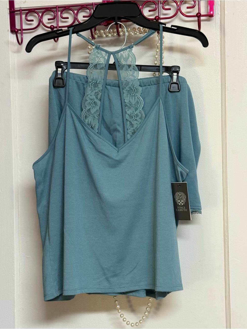 Vince Camuto Dusty Blue Lace-Back Sleep Cami Set